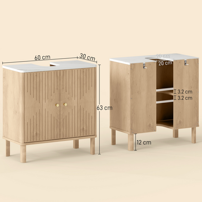 HOMCOM Under Sink Bathroom Cabinet for Basin without or with Pedestal, Oak