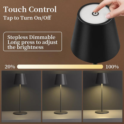 Rechargeable Table Lamp 2 Pack Dimmable 3000K Cordless Black Trayvespace