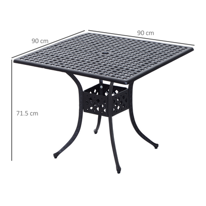 Outsunny Square Aluminium Outdoor Garden Dining Table with Umbrella Hole, Black