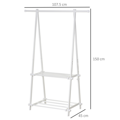 Steel Freestanding Clothes Rail w/ 2 Shelves White