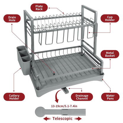 VINSANI 2 TIER DISH DRAINER GREY 1010430