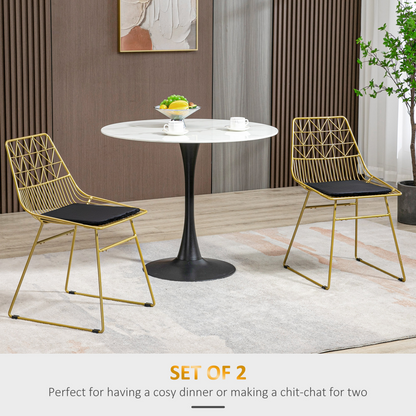 Aurora Dining Chairs Set of 2, Metal Wire Kitchen Chairs with Back, Gold Tone