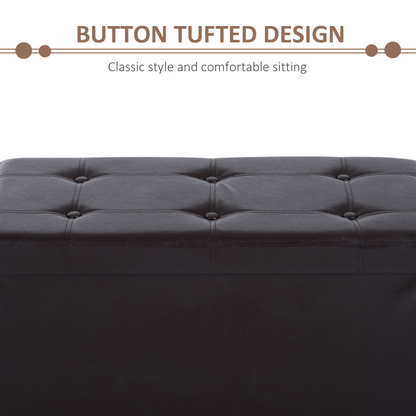 Folding Faux Leather Storage Cube Ottoman Bench Seat Brown