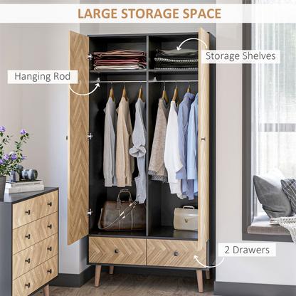 Wardrobe Cabinet Wood Grain 90x50x190cm-Grey/Oak