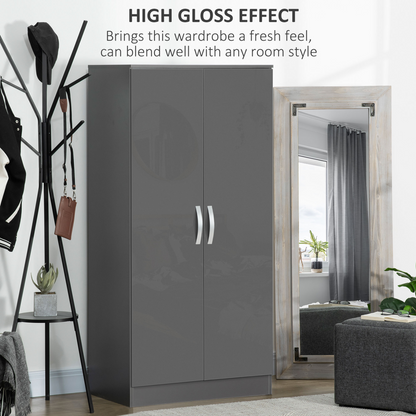 Aurora Modern Wardrobe Closet, Clothes Cabinet with High Glossing Door, Grey