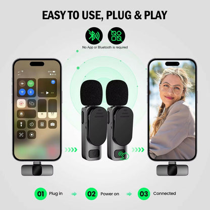 Wireless Lavalier Microphone - Mini Windproof Wool Mic for iPhone 16, Perfect for Vlogs & YouTube Recording