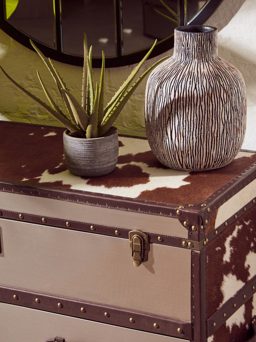Brown and White Cowhide Cabinet | Kensington Townhouse