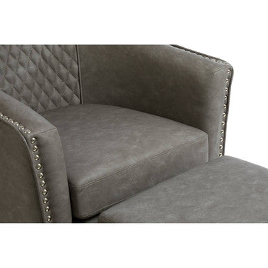 Derby Grey Faux Leather Tub Chair and Footstool with Stud Detail