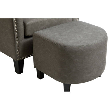 Derby Grey Faux Leather Tub Chair and Footstool with Stud Detail