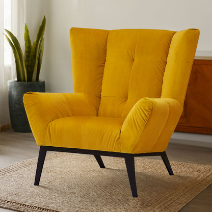 Maiko Yellow Fabric Armchair with Stitched Detail