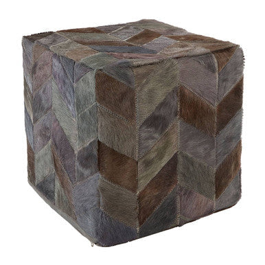 Safira Grey Leather Chevron Pouffe