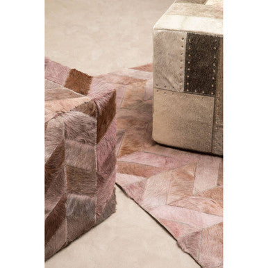 Safira Grey Leather Chevron Pouffe