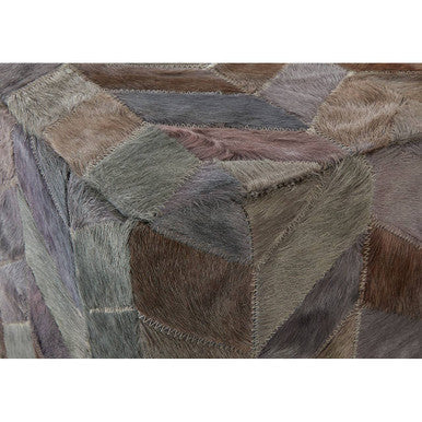 Safira Grey Leather Chevron Pouffe