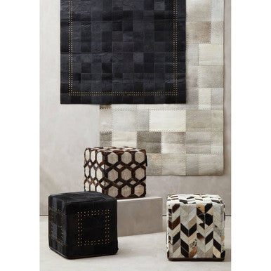 Safira Genuine Grey Leather Patchwork Pouffe