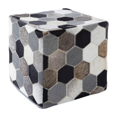 Safira Grey Leather Patchwork Pouffe
