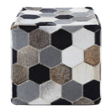 Safira Grey Leather Patchwork Pouffe