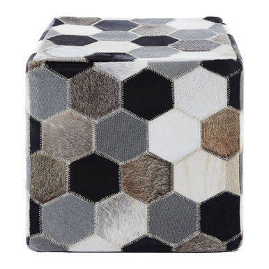 Safira Grey Leather Patchwork Pouffe