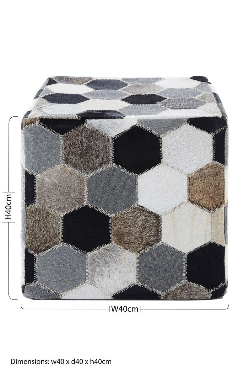 Safira Grey Leather Patchwork Pouffe