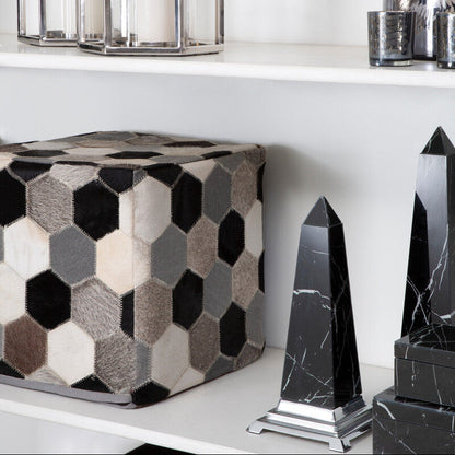 Safira Grey Leather Patchwork Pouffe