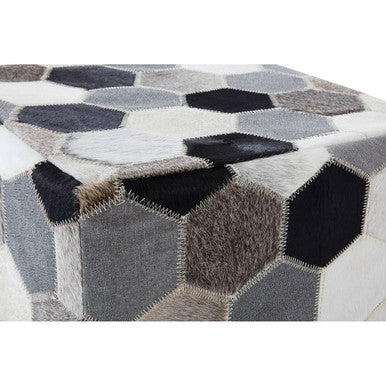 Safira Grey Leather Patchwork Pouffe