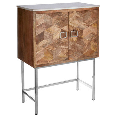 Marble and Mango Wood Geometric Design Cabinet | Nirav