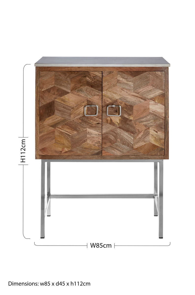 Marble and Mango Wood Geometric Design Cabinet | Nirav