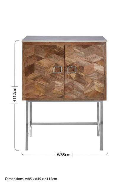 Marble and Mango Wood Geometric Design Cabinet | Nirav