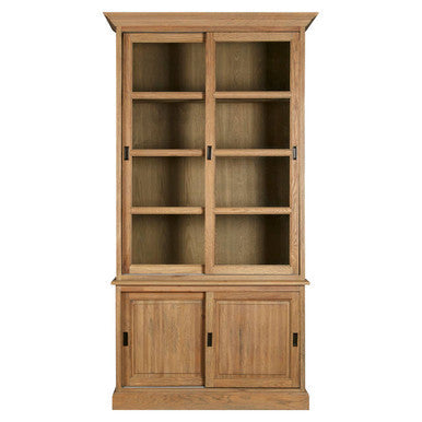 Oak Wood Tall Cabinet with Washed Grey Finish | Lyon
