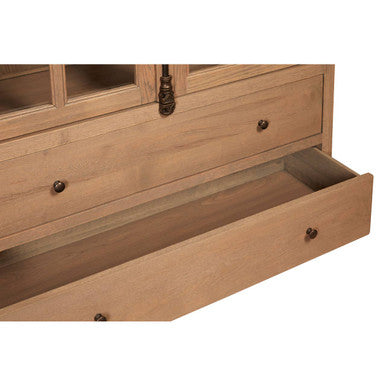 Washed Grey Finish Oak Wood Tall Cabinet | Lyon