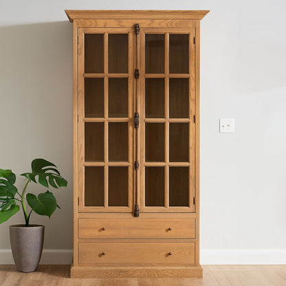 Washed Grey Finish Oak Wood Tall Cabinet | Lyon