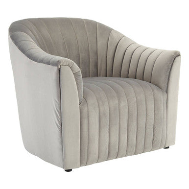 Opel Grey Velvet Armchair With Channel Tufted Detail