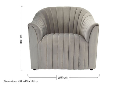 Opel Grey Velvet Armchair With Channel Tufted Detail