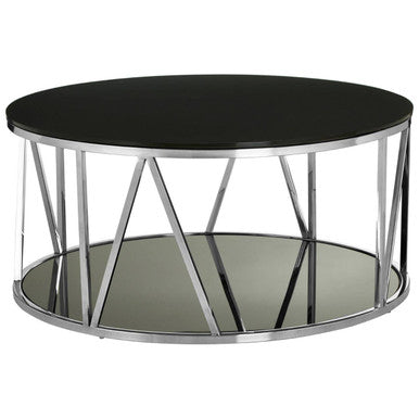 Alvaro Chrome Stainless Steel Coffee Table with Black Tempered Glass Top