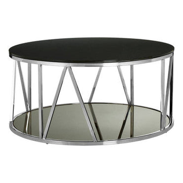 Alvaro Chrome Stainless Steel Coffee Table with Black Tempered Glass Top