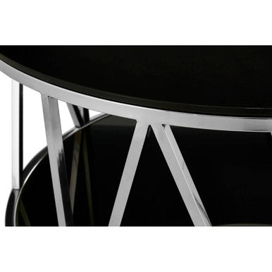 Alvaro Chrome Stainless Steel Coffee Table with Black Tempered Glass Top