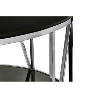 Alvaro Chrome Stainless Steel Coffee Table with Black Tempered Glass Top