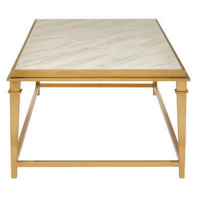Alvaro Gold Stainless Steel Coffee Table with White Marble Top