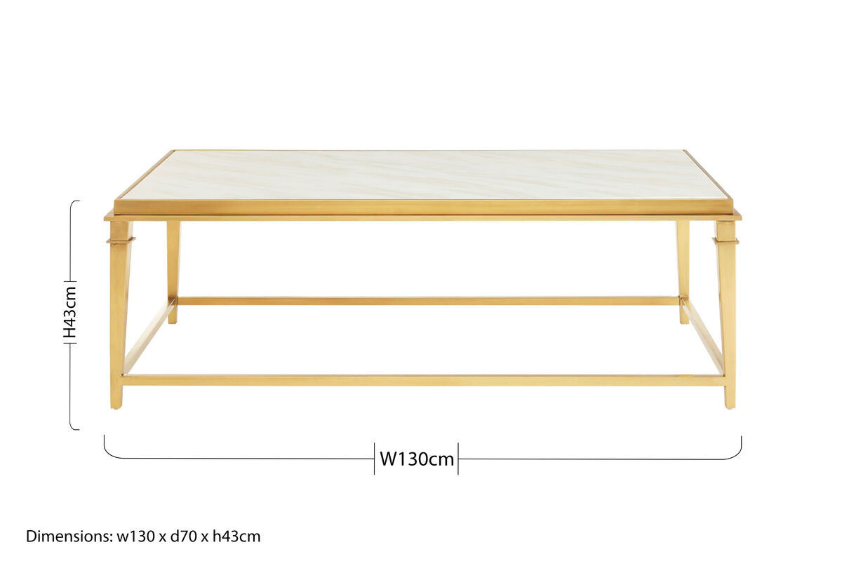 Alvaro Gold Stainless Steel Coffee Table with White Marble Top