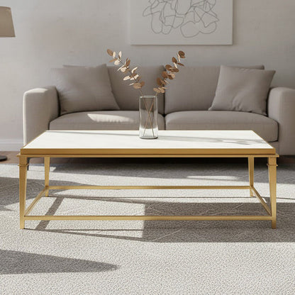 Alvaro Gold Stainless Steel Coffee Table with White Marble Top