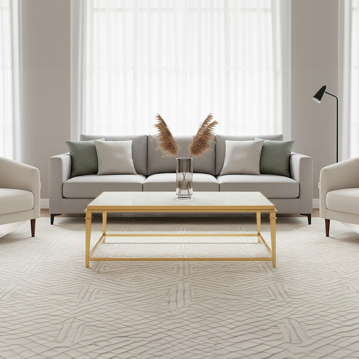 Alvaro Gold Stainless Steel Coffee Table with White Marble Top