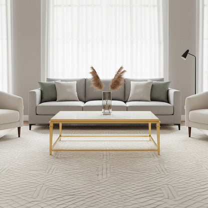 Alvaro Gold Stainless Steel Coffee Table with White Marble Top