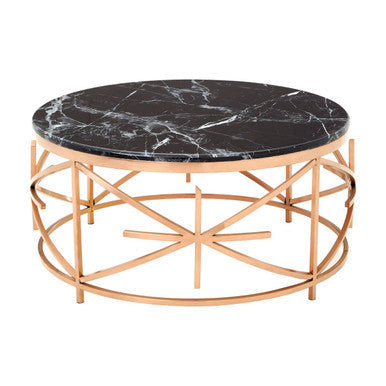 Alvaro Rose Gold Stainless Steel Coffee Table with Black Marble Top