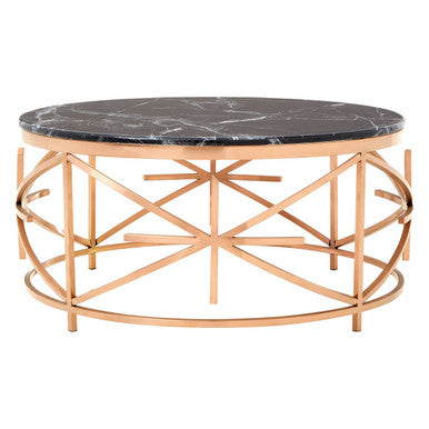 Alvaro Rose Gold Stainless Steel Coffee Table with Black Marble Top