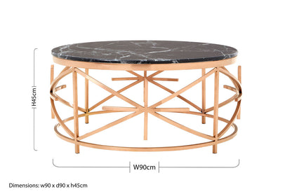 Alvaro Rose Gold Stainless Steel Coffee Table with Black Marble Top