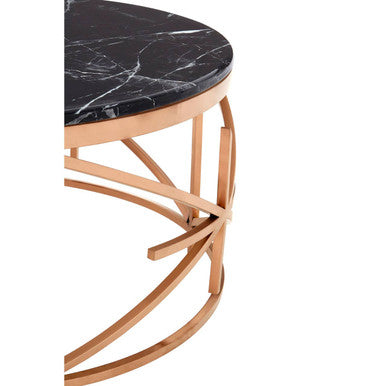 Alvaro Rose Gold Stainless Steel Coffee Table with Black Marble Top