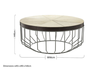 Genuine Leather Coffee Table with Distressed Grey Iron Cage Base | Kensington Townhouse