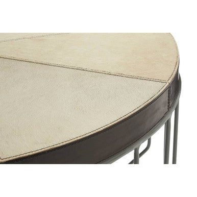 Genuine Leather Coffee Table with Distressed Grey Iron Cage Base | Kensington Townhouse