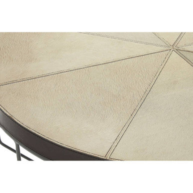 Genuine Leather Coffee Table with Distressed Grey Iron Cage Base | Kensington Townhouse