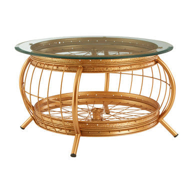Clear Glass Top Coffee Table with Gold Finish Bamboo and Iron Frame | Mantis