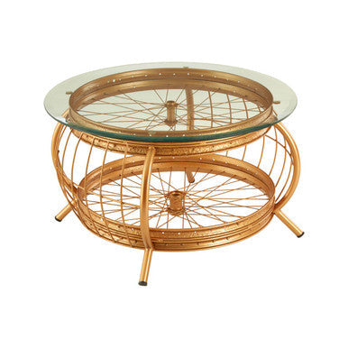 Clear Glass Top Coffee Table with Gold Finish Bamboo and Iron Frame | Mantis
